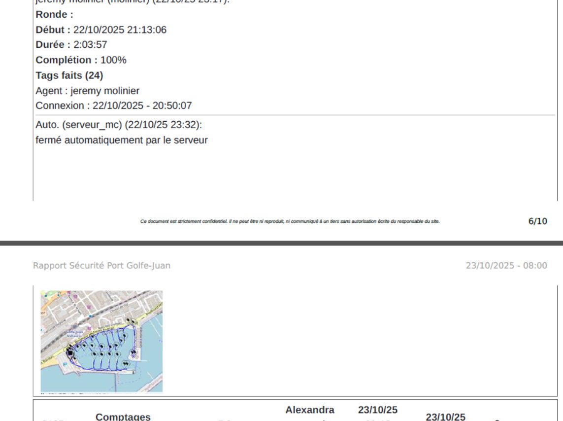 Rapport de ronde avec tracé GPS généré par la main courante électronique